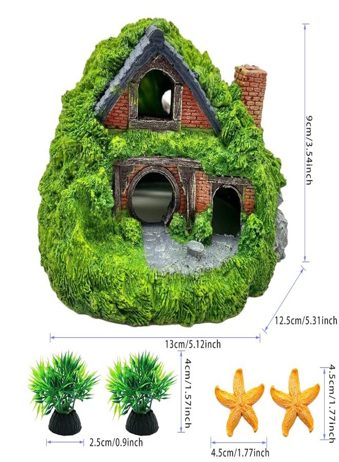 GOFYLIN Fish Tank Decorations kit, Aquarium Decor Hobbit House x 1pc, Fish Tank Accessories Aquatic Plants x 2pcs, Starfish x 2pcs. - Image 3
